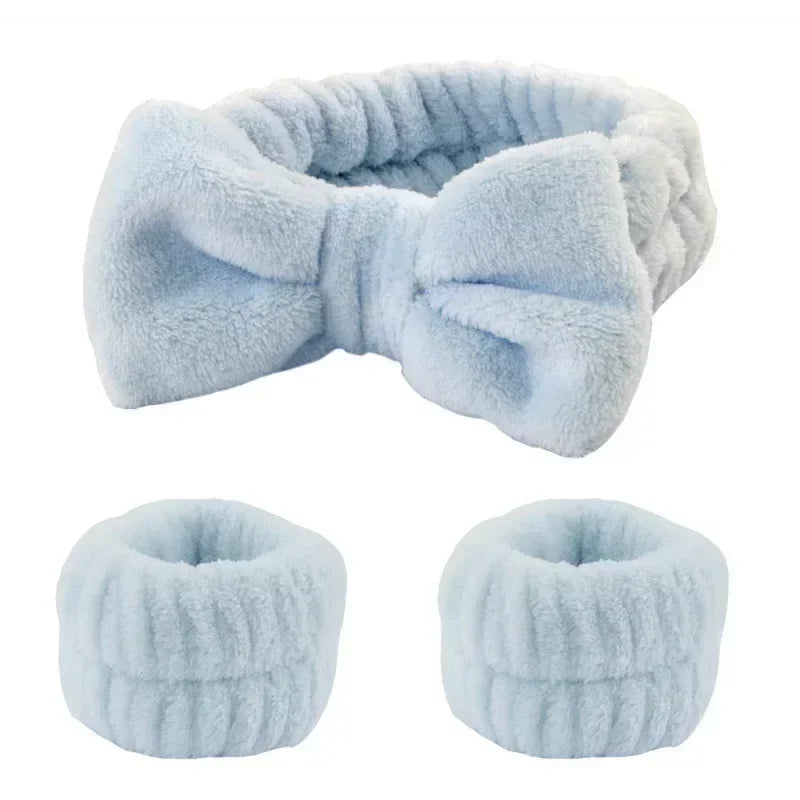 Juego de 2-3 diademas y muñequeras de spa con diseño de punto, toalla de maquillaje adecuada para lavarse la cara, maquillarse, ducharse y herramientas para el cuidado de la piel.