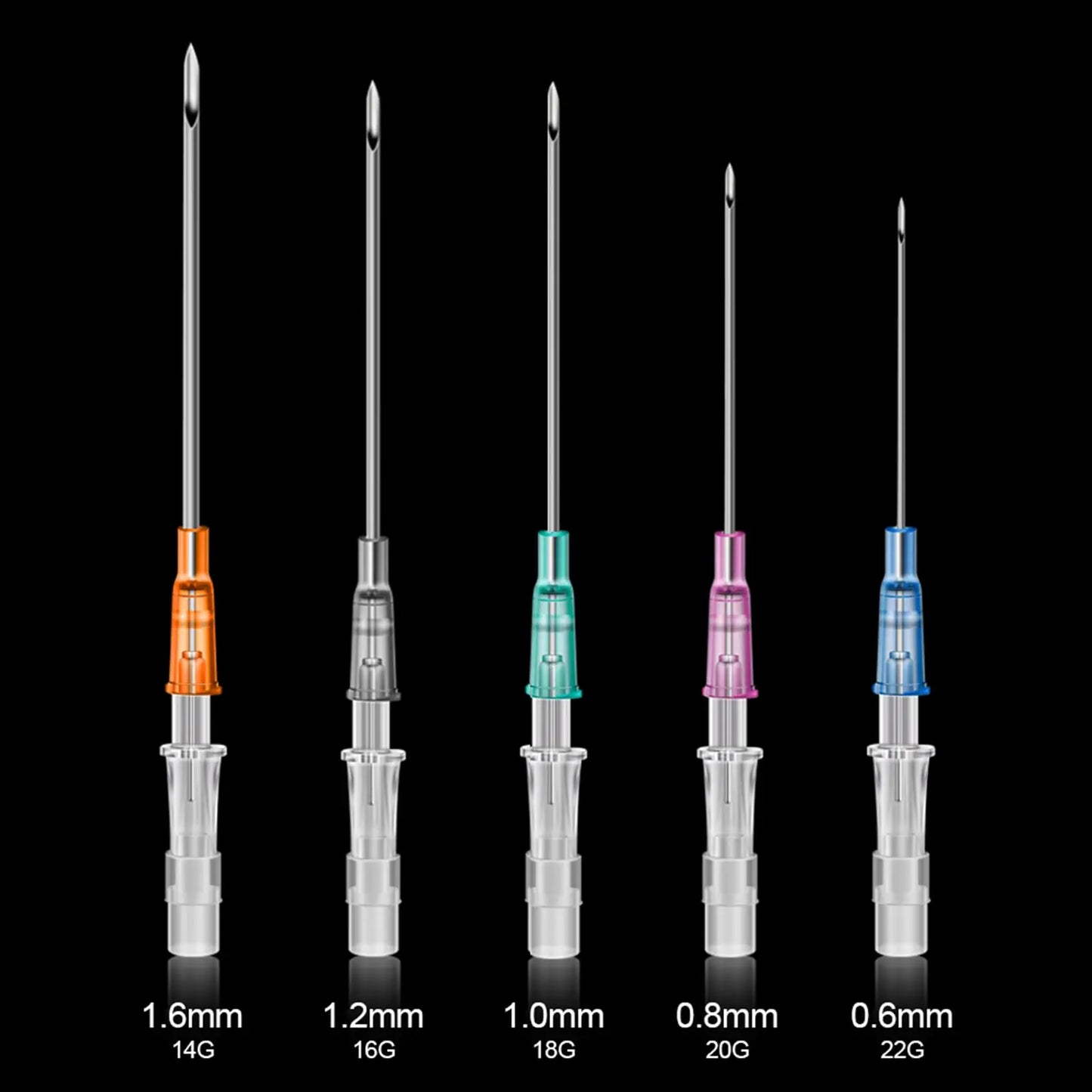 5/50 agujas para perforación de catéter IV de 14G, 16G, 18G, 20G, 22G y 24G, para perforación de oreja, nariz, ombligo y lengua.