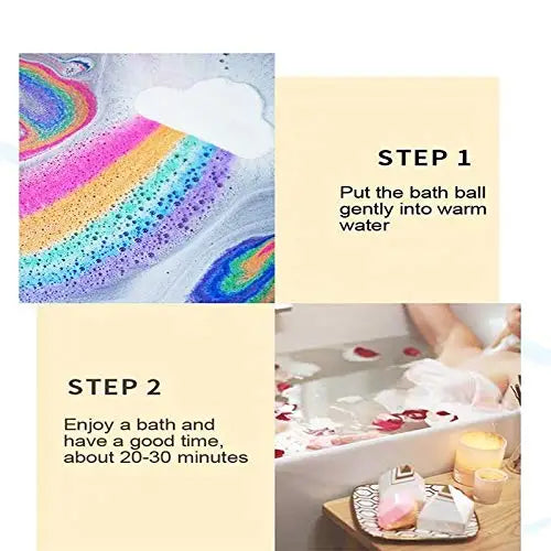Set de regalo de bombas de baño arcoíris - Bombas de baño efervescentes artesanales para mujer, 177 ml - Ideales para baños de burbujas y spa - Aceites esenciales y fragancias