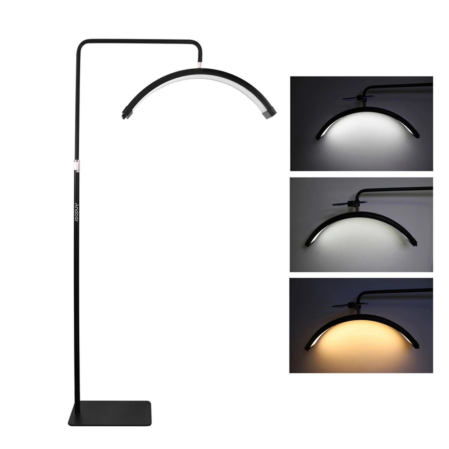 Luz LED de vídeo de suelo Andoer HD-M6X de 36 W con forma de media luna, regulable entre 3200 K y 5600 K, con soporte de metal de 180 cm/70,9 pulgadas.
